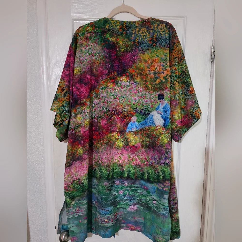 Floral Watercolor Kimono Cardigan - Multicolor Monet - Picture 2 of 8